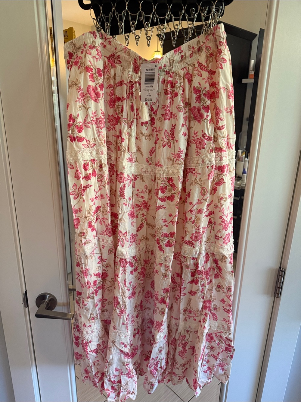 torrid Pink Floral Tiered Maxi Skirt on Cream